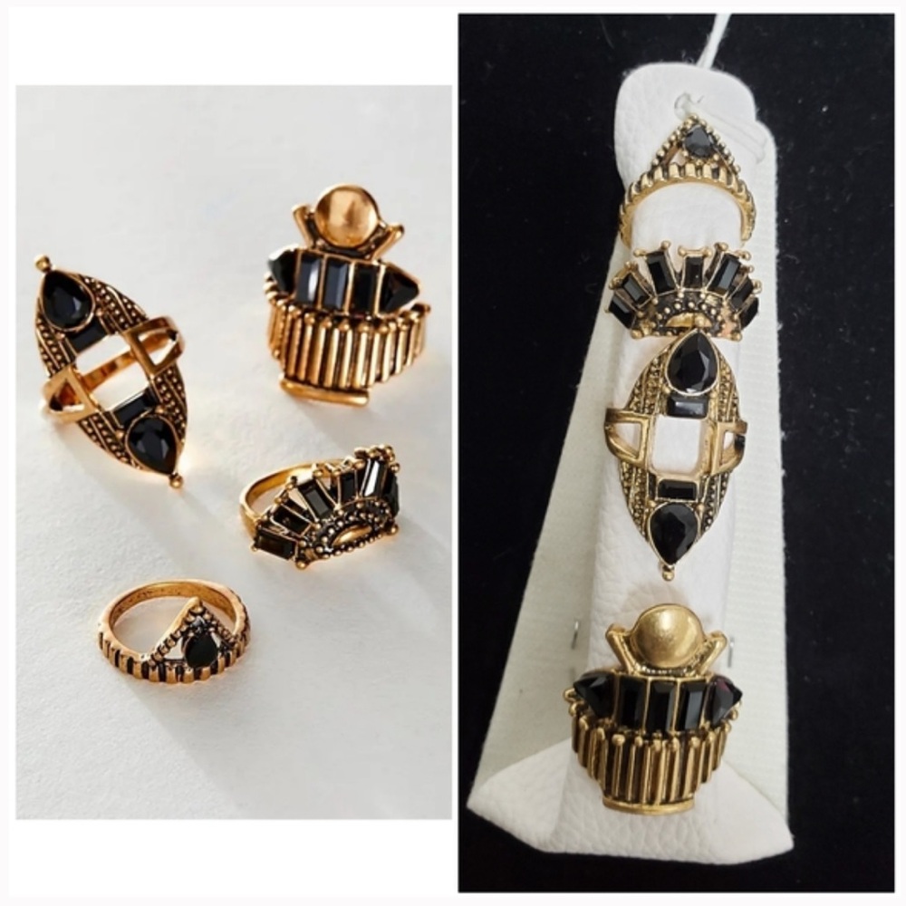 NWT Free People Rhapsody Gold and Black Ring Set